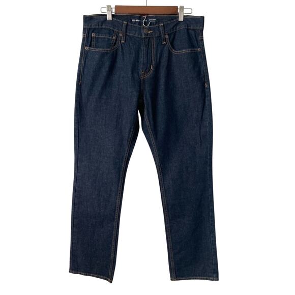 OLD Navy Men's 33X30 Straight Leg Built-In Tough Dark Wash Workwear Jeans Biker - Picture 1 of 8